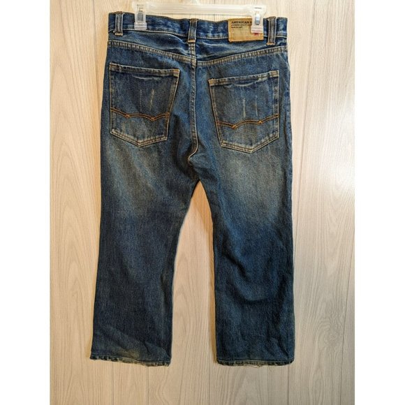 American Eagle Low Rise Boot Bootcut Denim Jeans Dark Mens Size 33/24 ALTERED - Picture 4 of 11